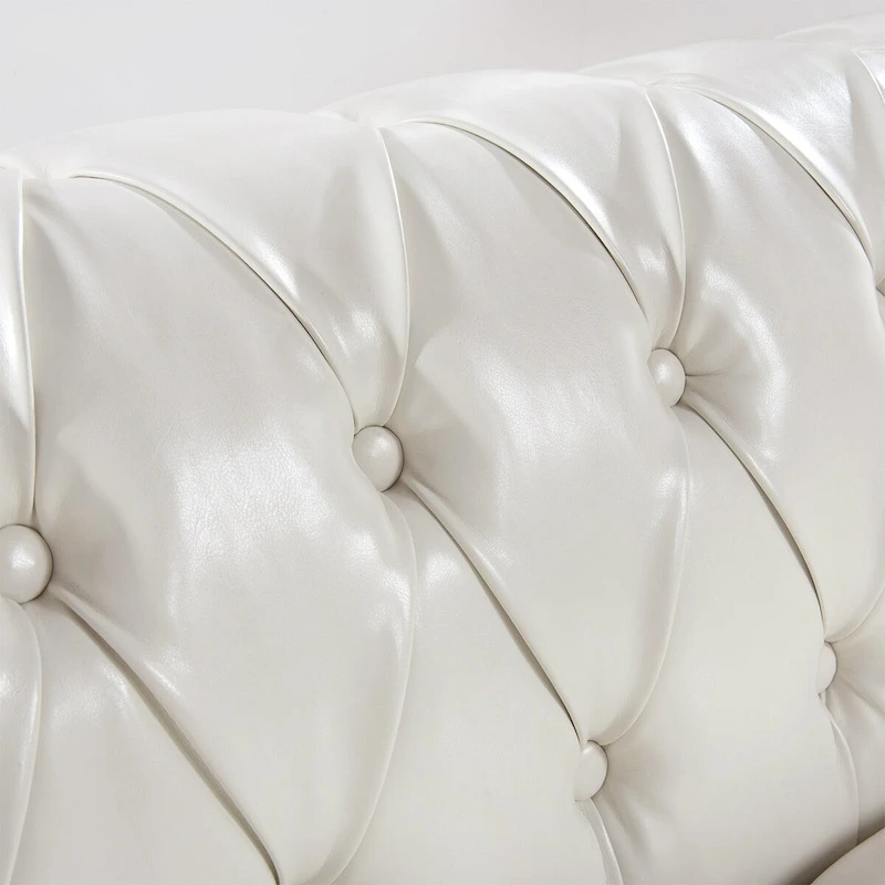Cream 84.65 Traditional Chesterfield 3 Seater Sofa, PU Leather