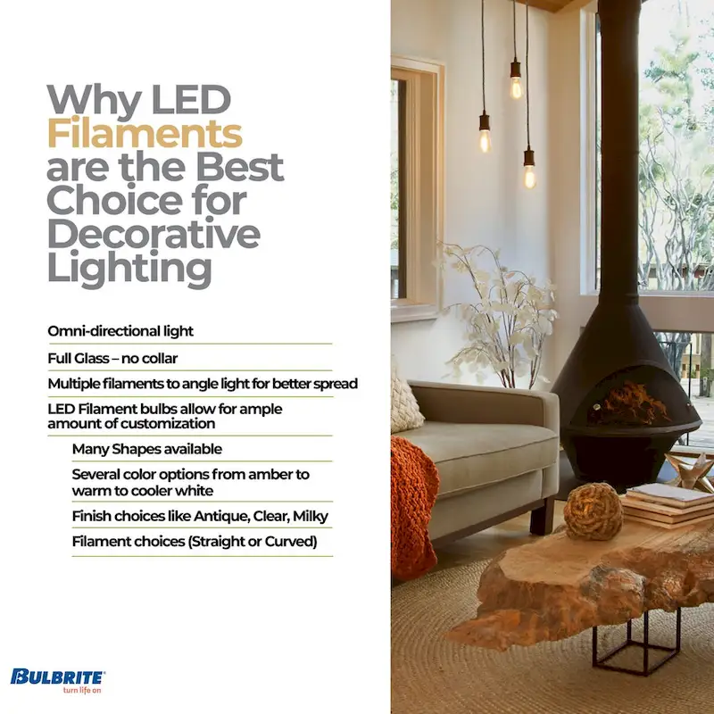 Bulbrite Pack of (4) 2.5 Watt Dimmable Antique Filament T6 Candelabra (E12) LED Bulb - 160 Lumens, 2100K, and 90 CRI