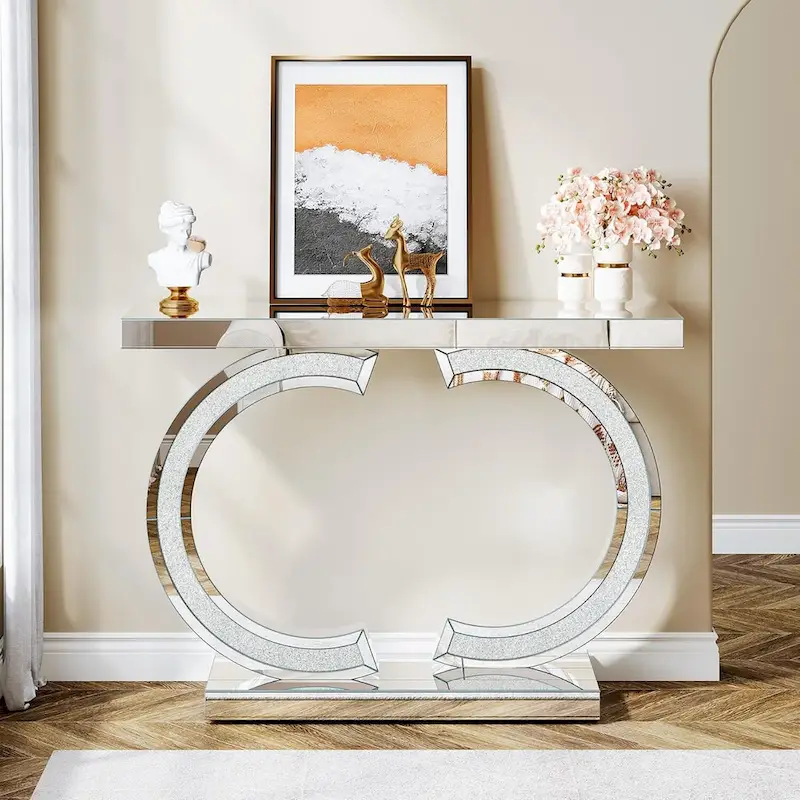 Silver Console Table, 39 Mirror Entryway Table for Entrance