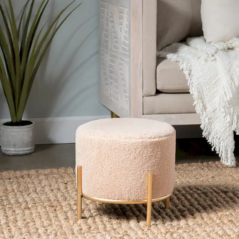 Kari Sherpa & Goldfinished Metal Stool