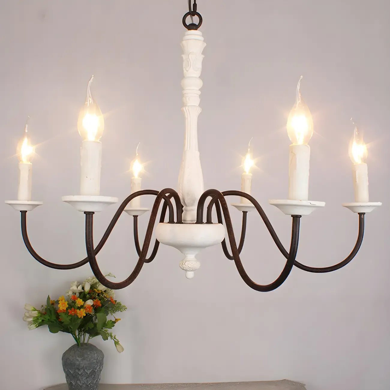 Traditional Adjustable 6-light Empire Wood Candelabra Chandelier