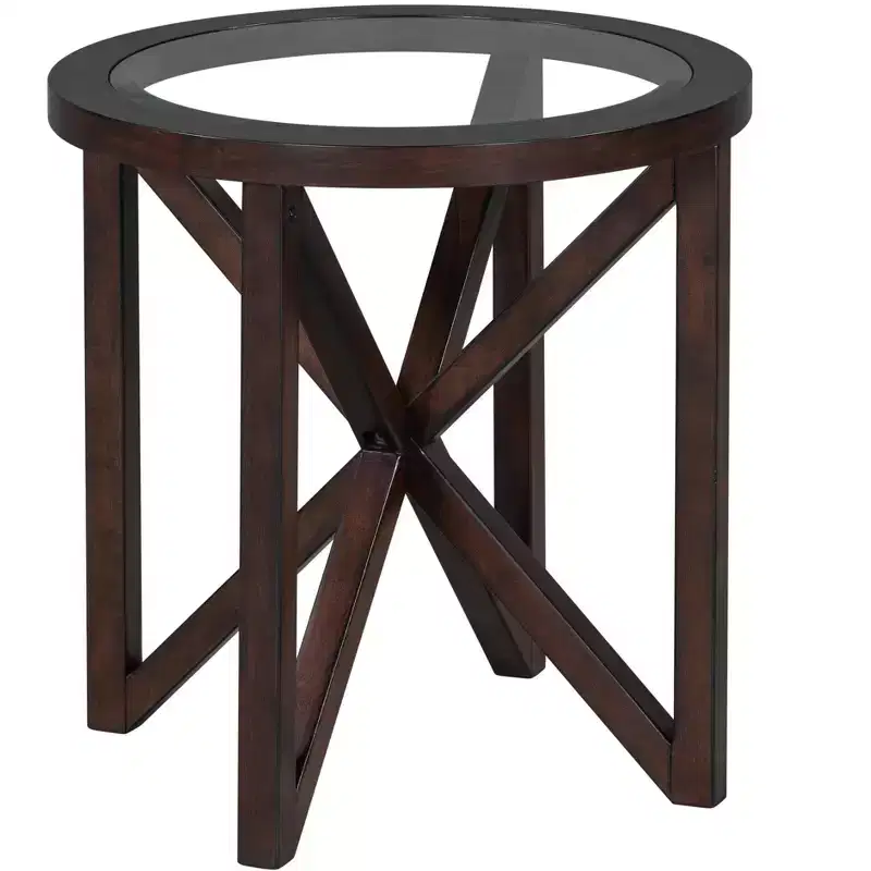 Round/Oval Coffee Table Glass End Table Cocktail Table Sofa Table Side Table Center Table, Black/Cherry-ModernLuxe