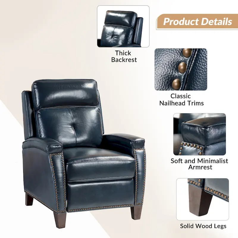Gaspar Mid-Century  Pushback Recliner with Nailhead Trim by