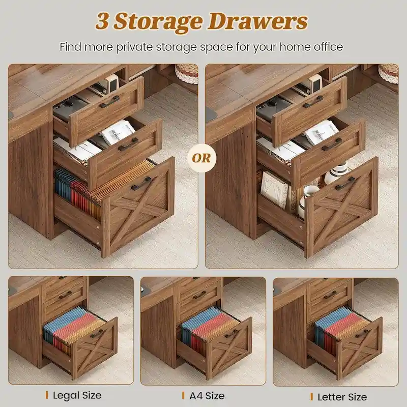 96.5 Computer Desk 3 Drawers Home Office Desk 8 Open Shelves