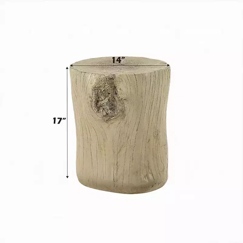 Accent Table, Light Natural Brown Cement, Log Shape, 14 Inch