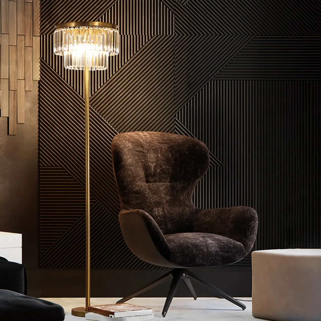 Traditional Gold Crystal Floor Lamp for Living Room