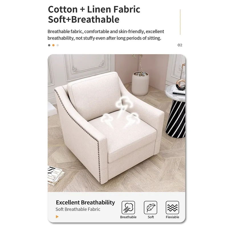 360 Degree Swivel Armchair Cotton Linen Skin-friendly Fabric Ergonomic Design