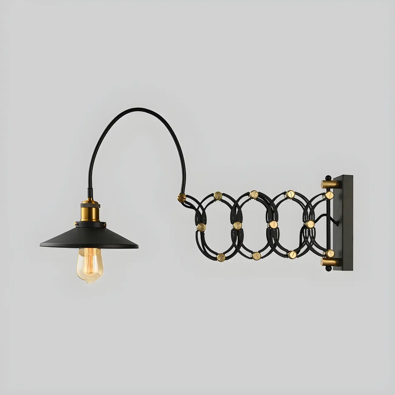 Industrial Black Brass Flexible Swing Arm Wall Light