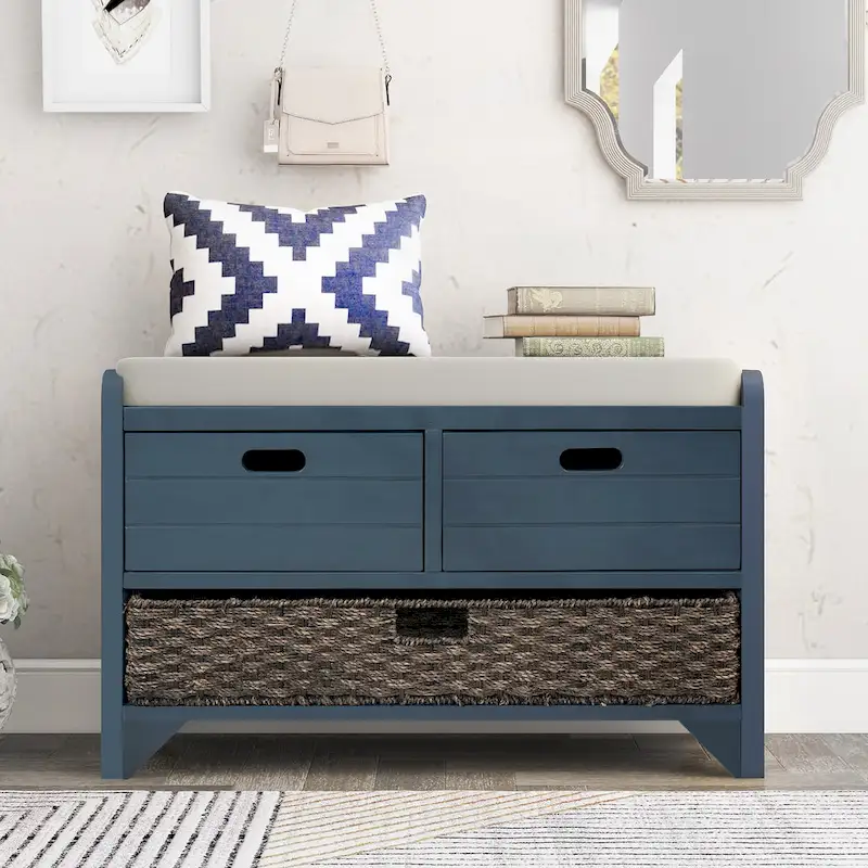 Storage Bench with Removable Basket and 2 Drawers