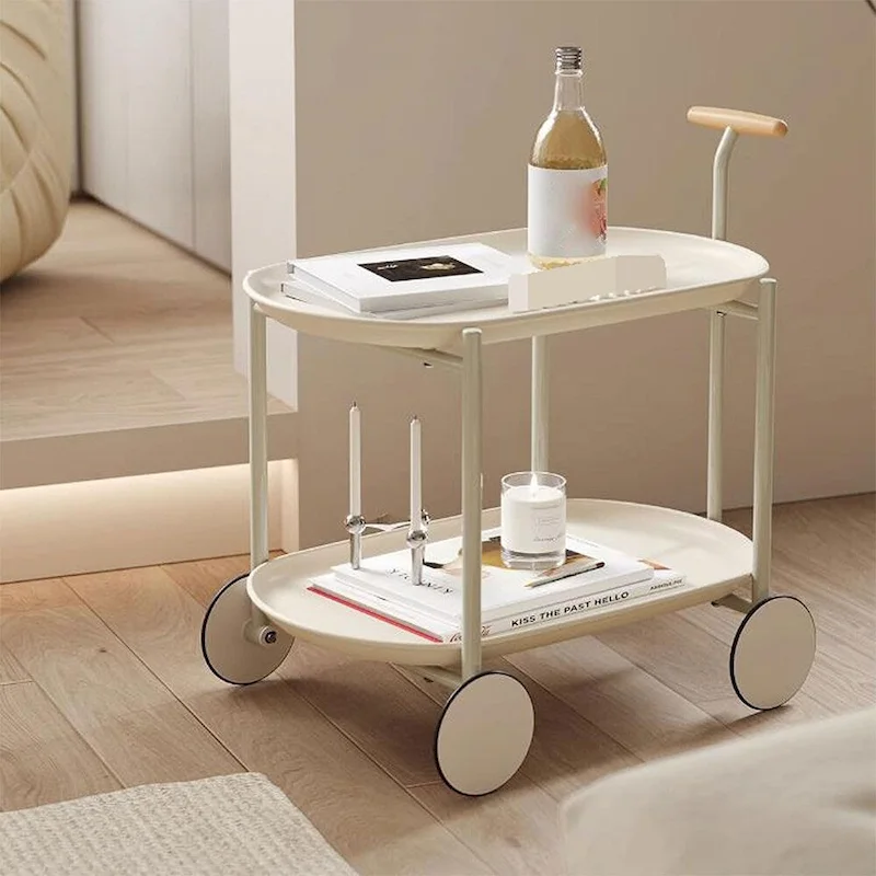 Modern 2-Tier Rolling Serving, Metal Bar Cart with Wheels, Storage - 27.56H