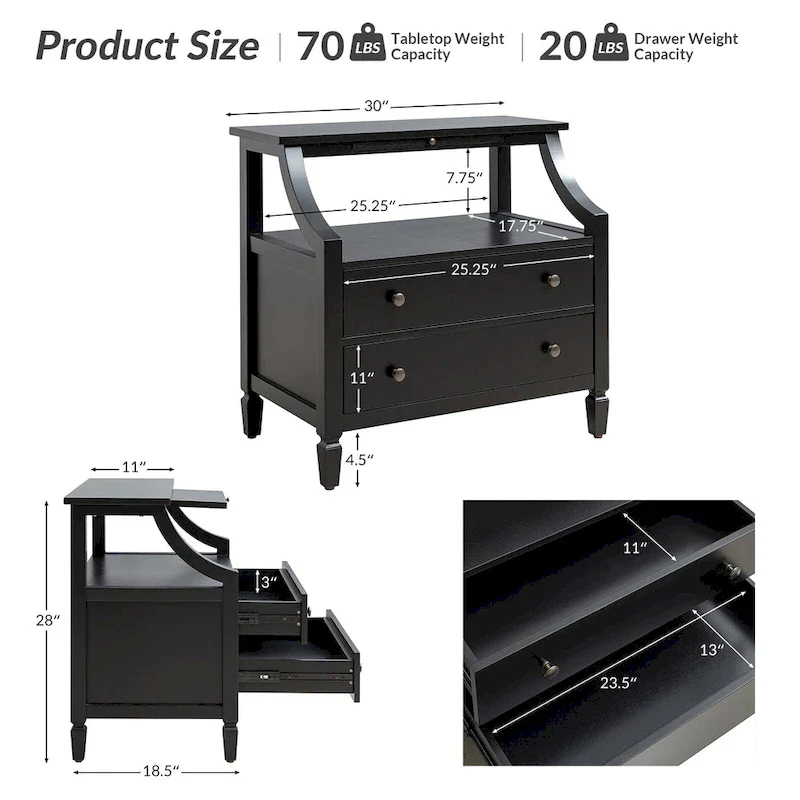 Jennifer 2 - Drawer Nightstand with Built-In Outlets and Pull-out Tray by HULALA HOME