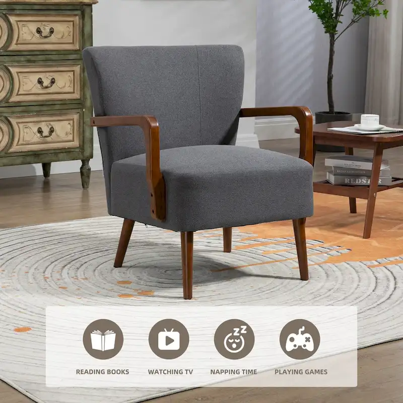 Modern chairs in the living room, wooden frame armchairs