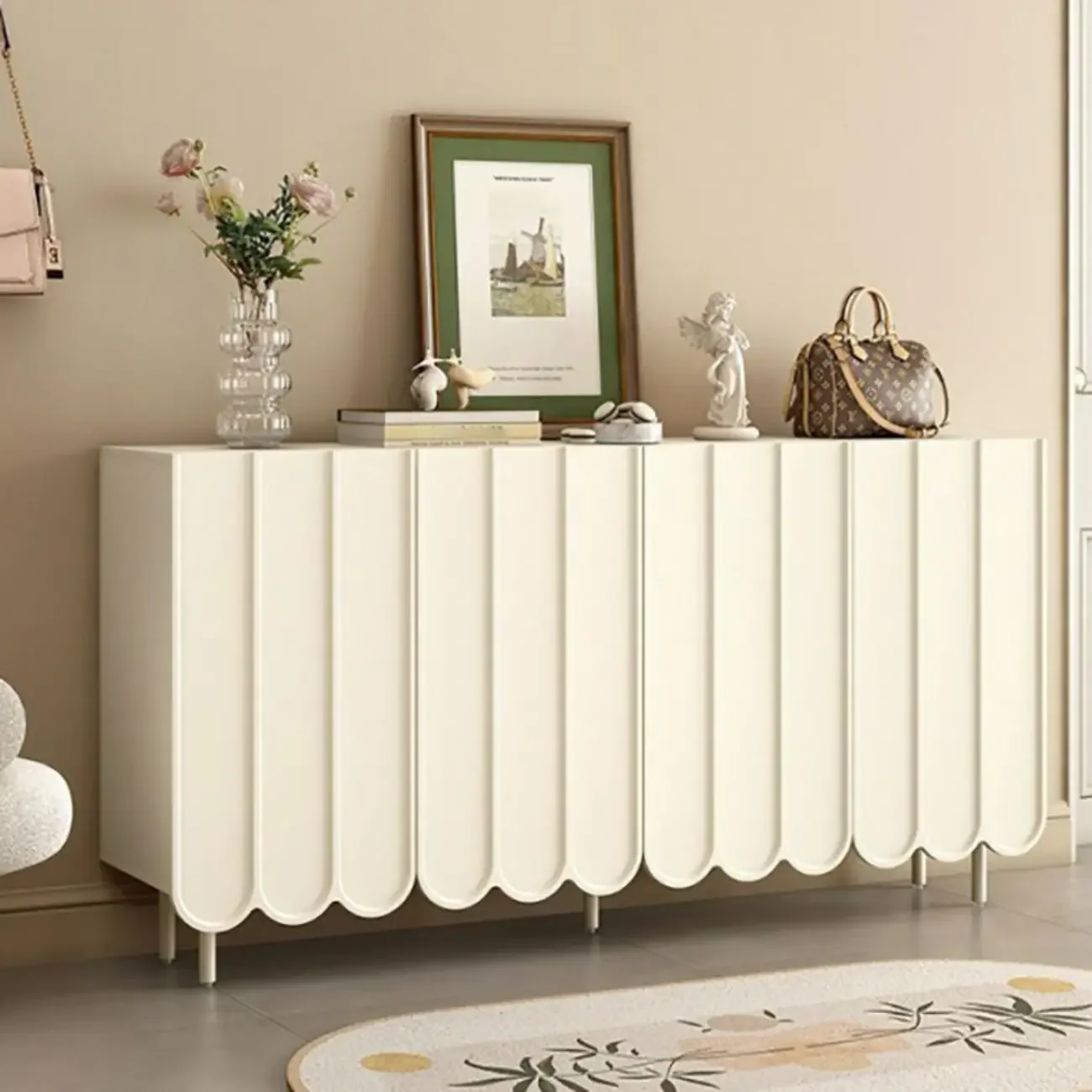 Modern Large beige Wooden Adjustable Entryway Shoe Cabinet