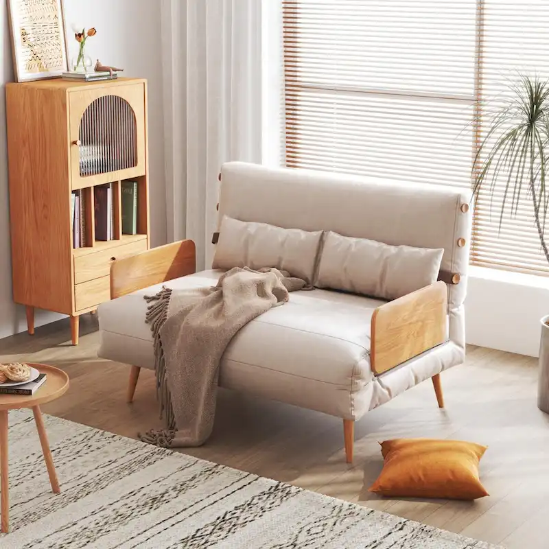 JASIWAY 43.3 Upholstered Loveseat Sofa Bed, Beige