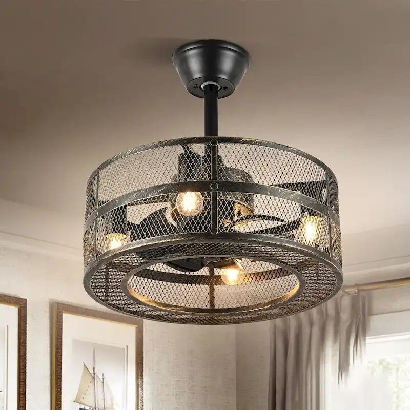 18  Industrial Style Ceiling Fan with Lights and Remote - Antiqued Brass