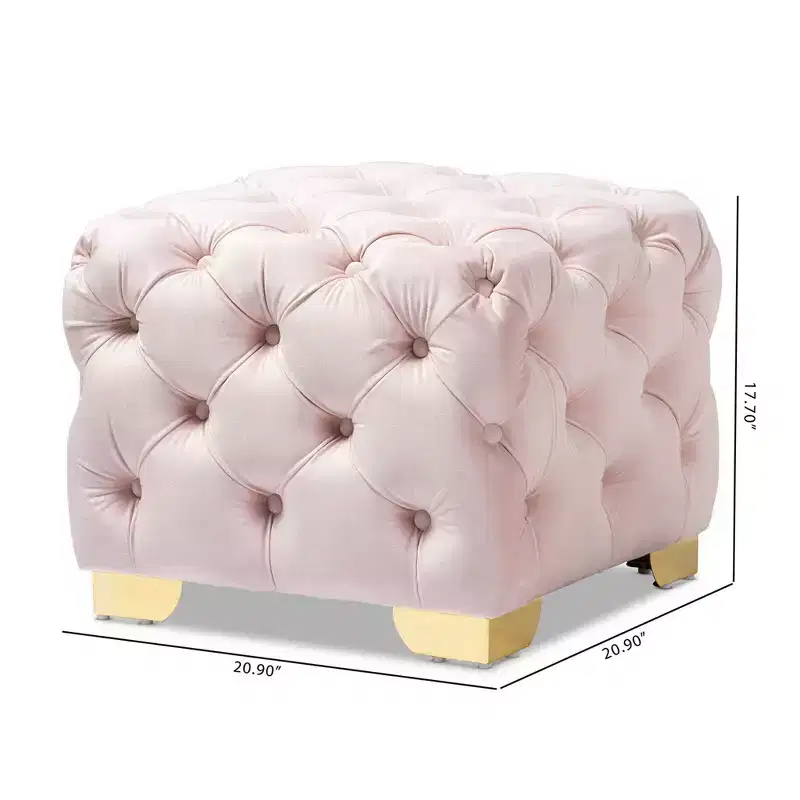 Baxton Studio Avara Velvet Finished Button Tufted Ottoman Pink