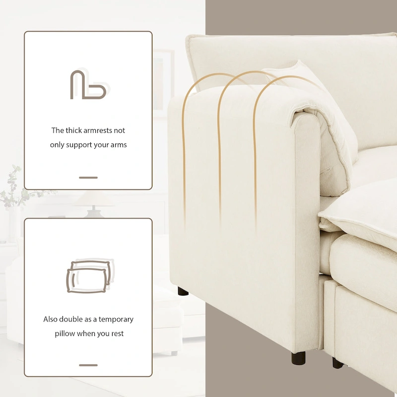 103.5 Chenille Sectional Sofa with 4-Seat L-Shaped Cloud Couch and Ottoman & Pocket Spring Cushions (330lb Capacity)