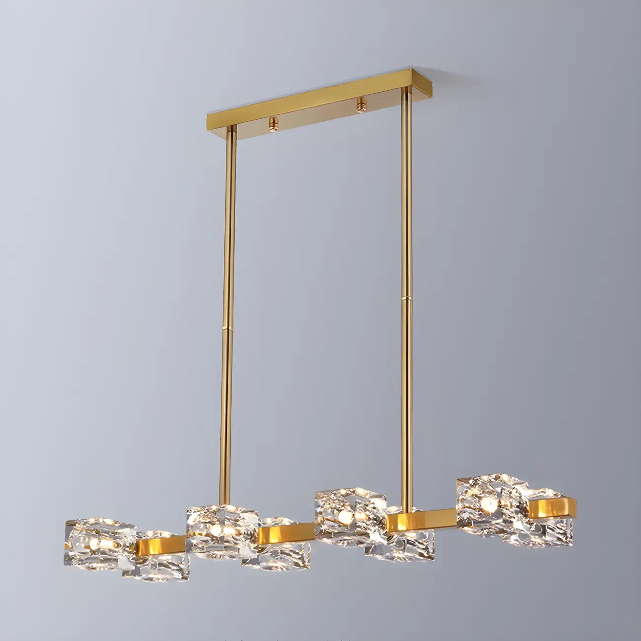 Adjustable Gold/Black Rectangle Crystal Island Chandelier