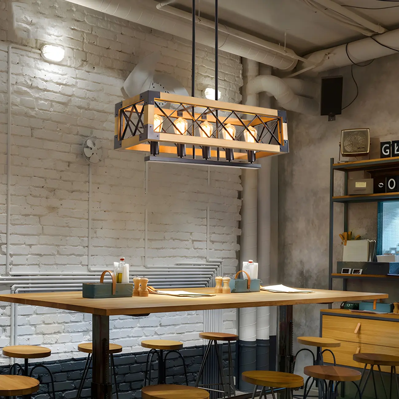 Industrial Black Metal 5-Light Island Pendant Light