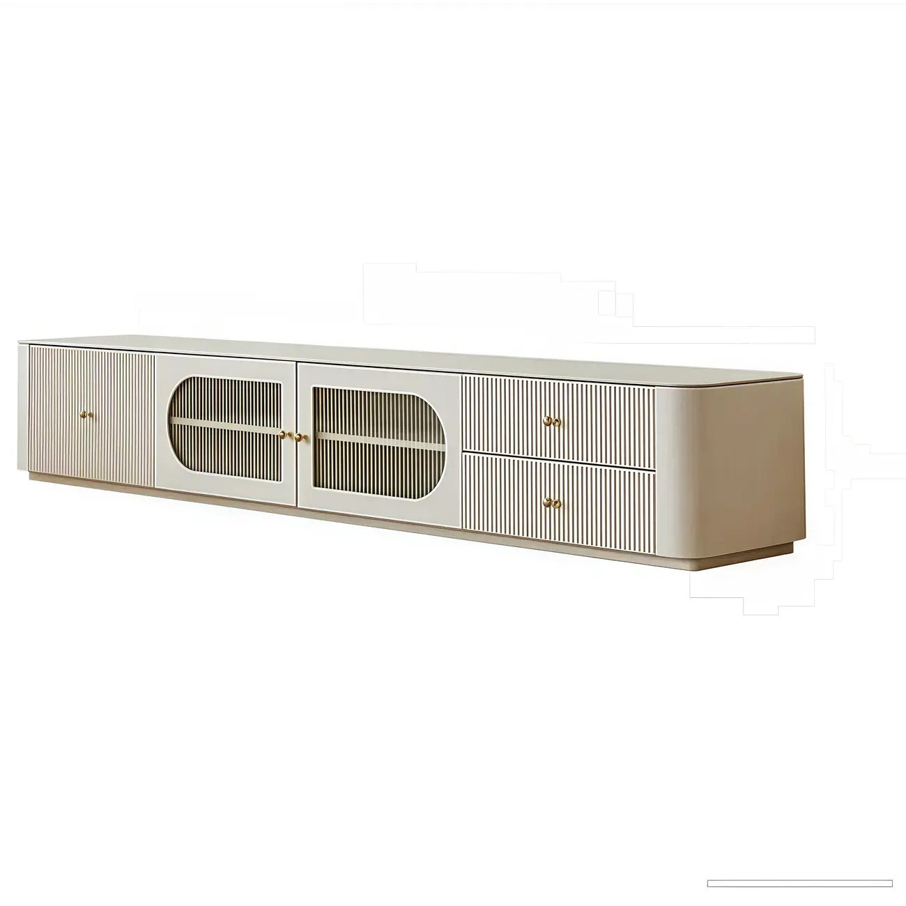 Long Modern White Wooden TV Stand with Drawers