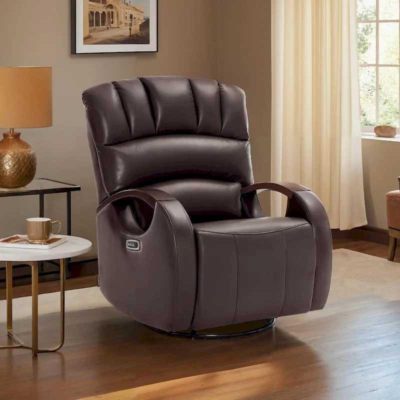 Power Swivel Glider Rocker Recliner with Adjustable Headrest for Nursery, Faux Leather PR616