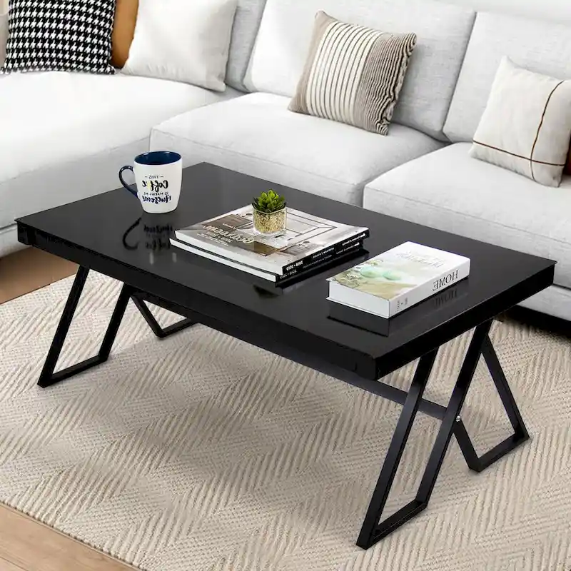 46  Tempered Glass Tabletop Metal Wrough Coffee Table Living Room