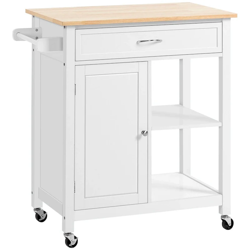 Rolling Kitchen Island Cart with Solid Wood Top and Drawer