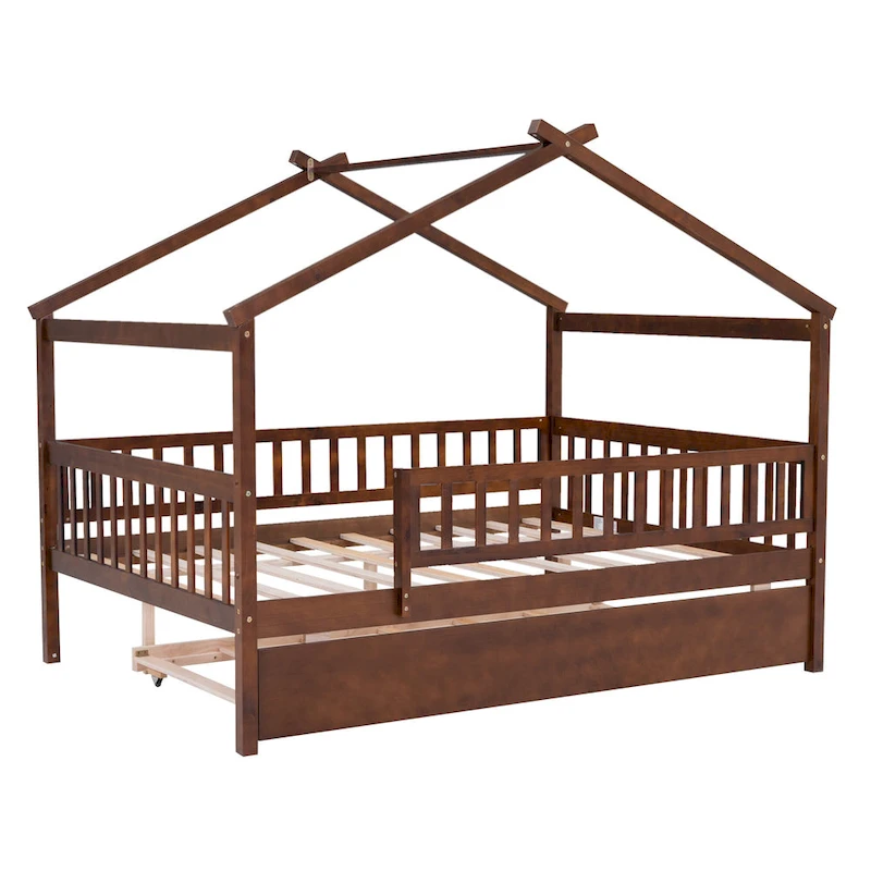 Full Pine House Bed with Twin Trundle