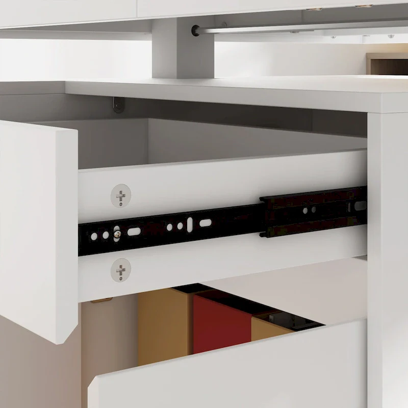 White Electric Height-Adjustable Desk with Side Storage Cabinet – Single User