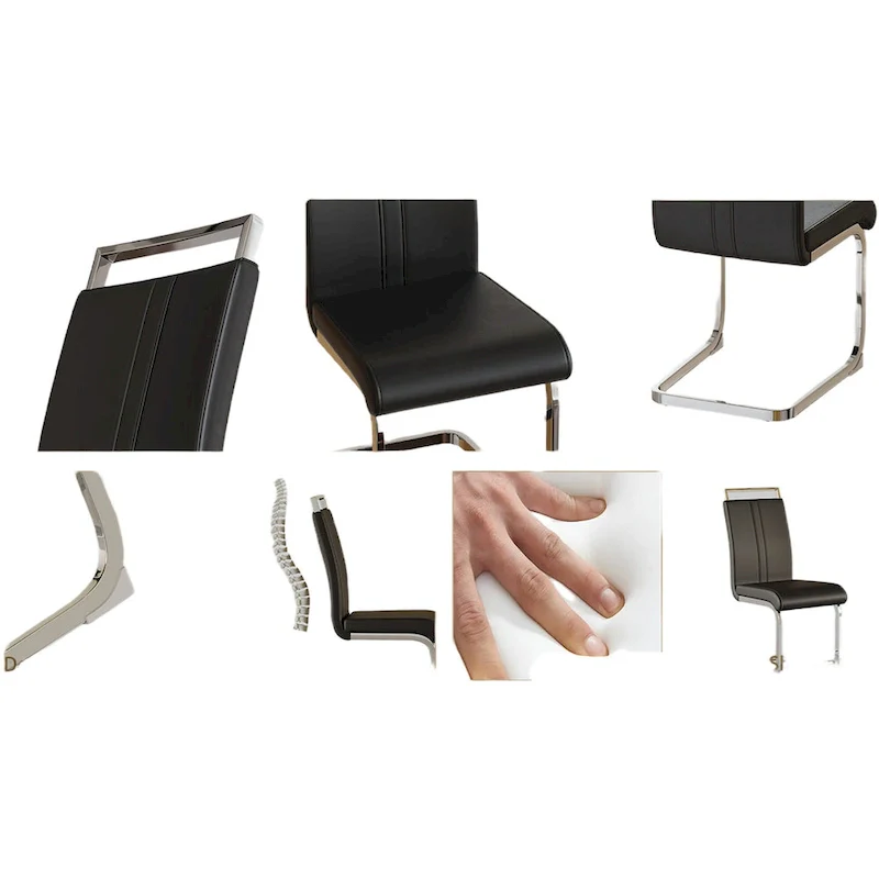 PU Leather High Back Upholstered Dining Chair w/ Metal Legs(Set of 4)