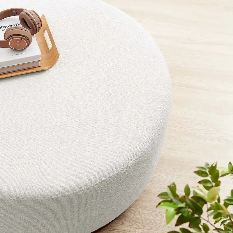 Tilden Large 23/29/38 Round Boucle Upholstered Ottoman