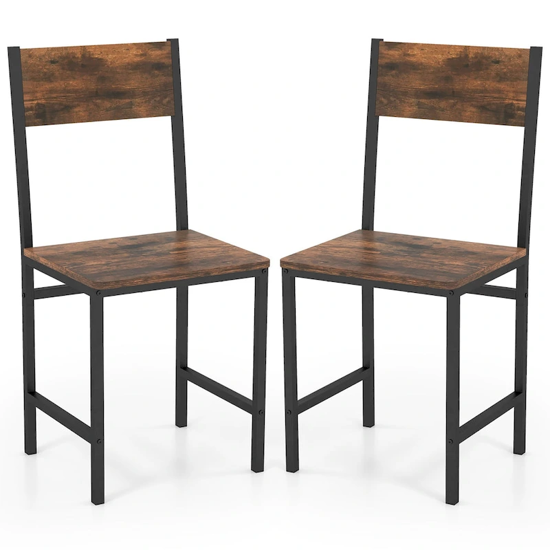 Gymax Set of 2 Dining Chairs w/Metal Legs Slanted Back Wide Seat for