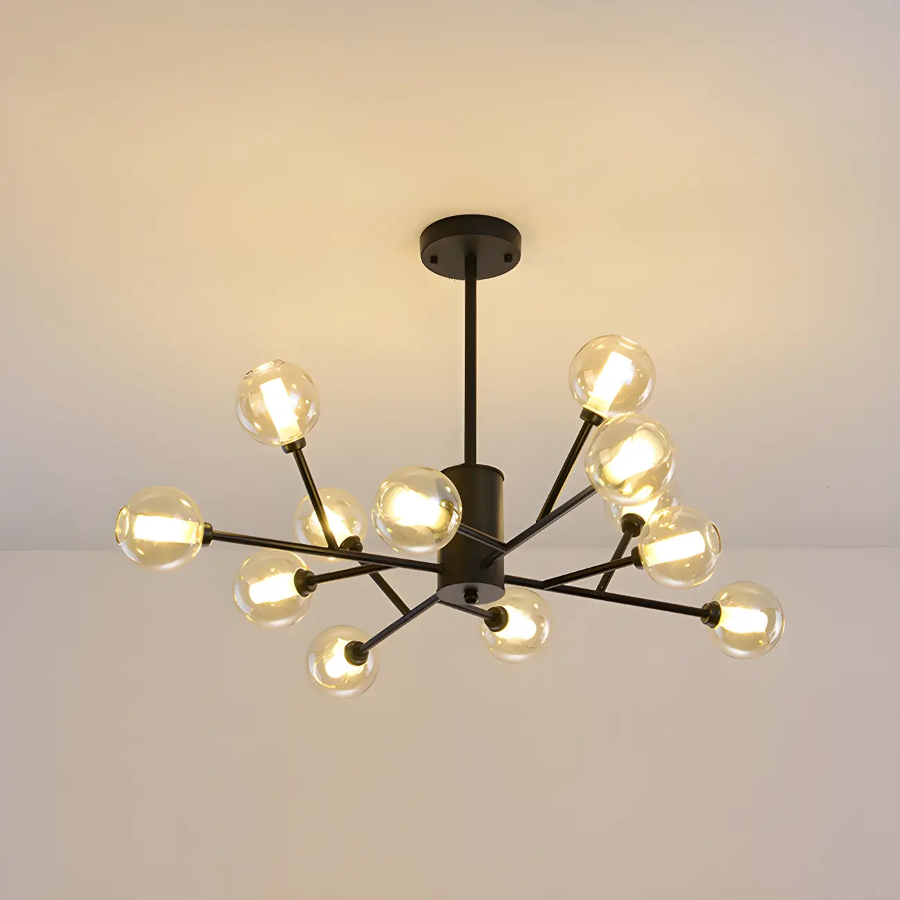 Modern Gold Metal Glass Globe Sputnik Chandelier