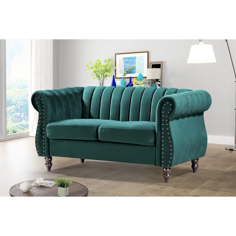Charlot Velvet Chesterfield Rolled Arm Loveseat