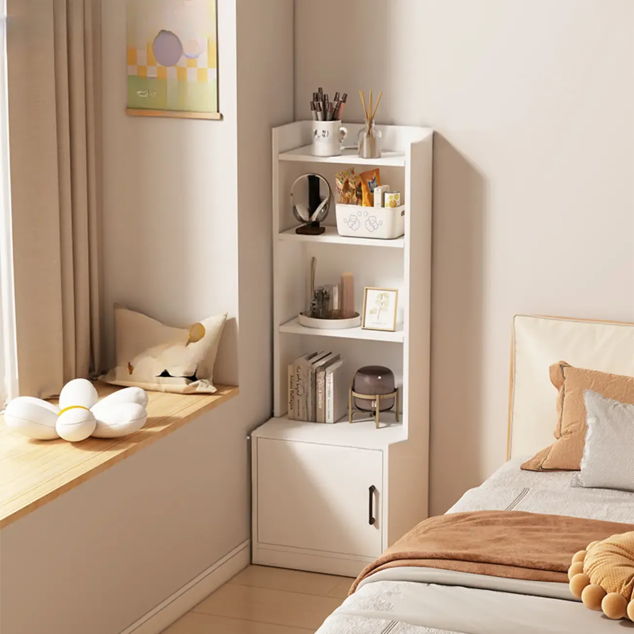 Multi-functional Wooden 5-Shelf Closed Back White Bookcase