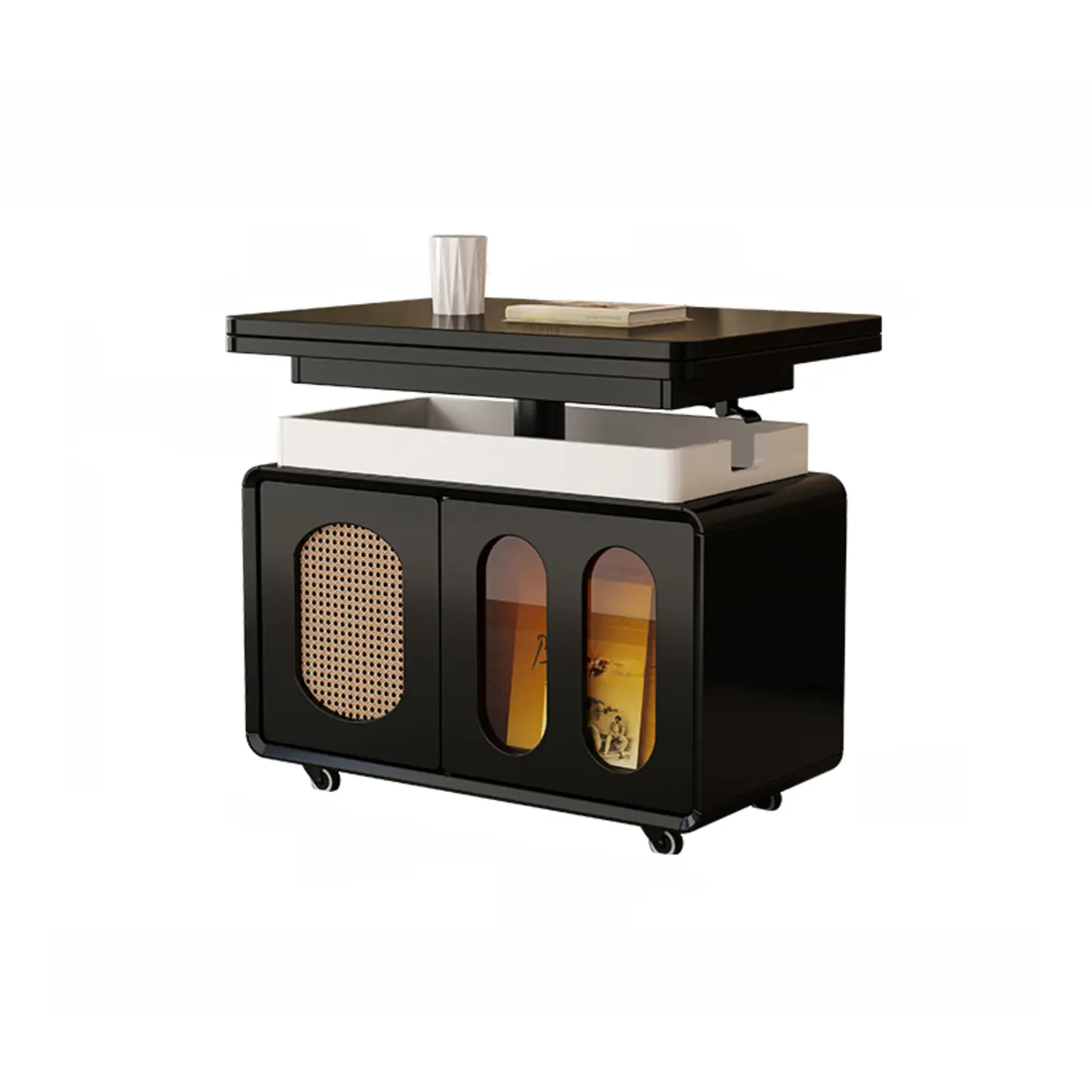 Elegant Brown Rolling Wood Side Table Adjustable Top