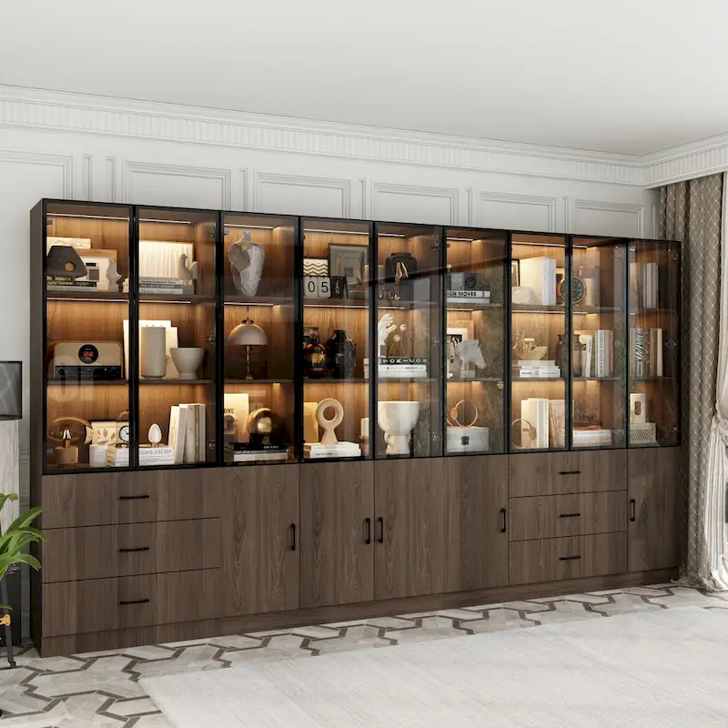 Modular Wood Grain Aluminum Alloy Cabinet with LED Lighting