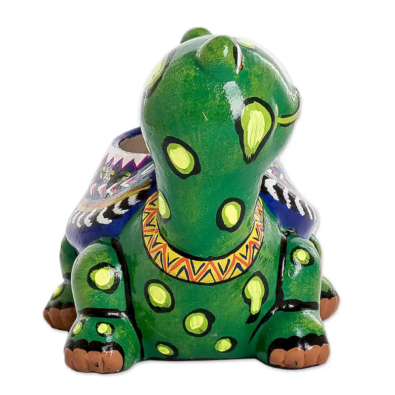 Novica Handmade Mountain Turtle Small Ceramic Flower Pot