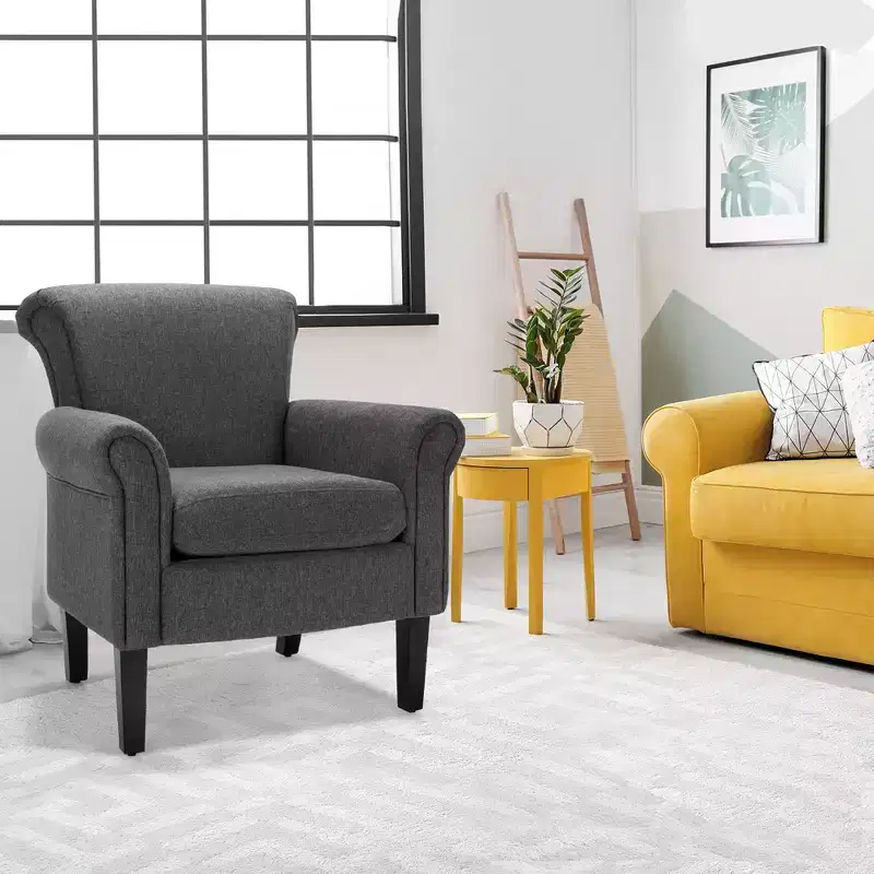 Costway Modern Upholstered Fabric Accent Chair w/ Rubber Wood Legs Dark Gray\Light Grayy