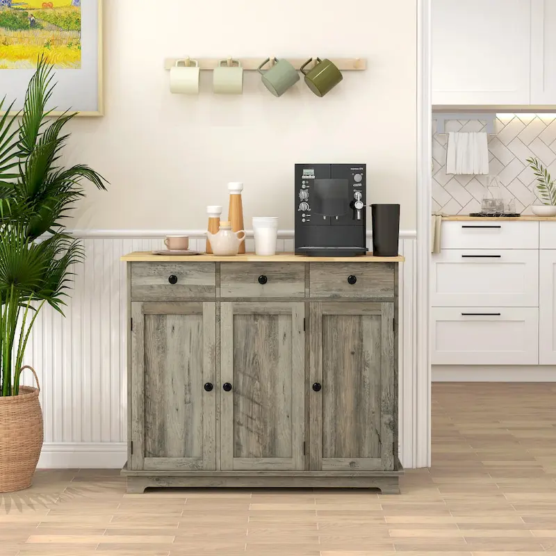 Sideboard Storage Cabinet with 3 Drawers and Adjustable Shelves