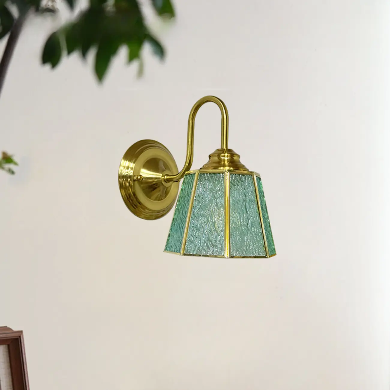 Vintage Gold LED Wall Sconce with Glass Shade for Indoors