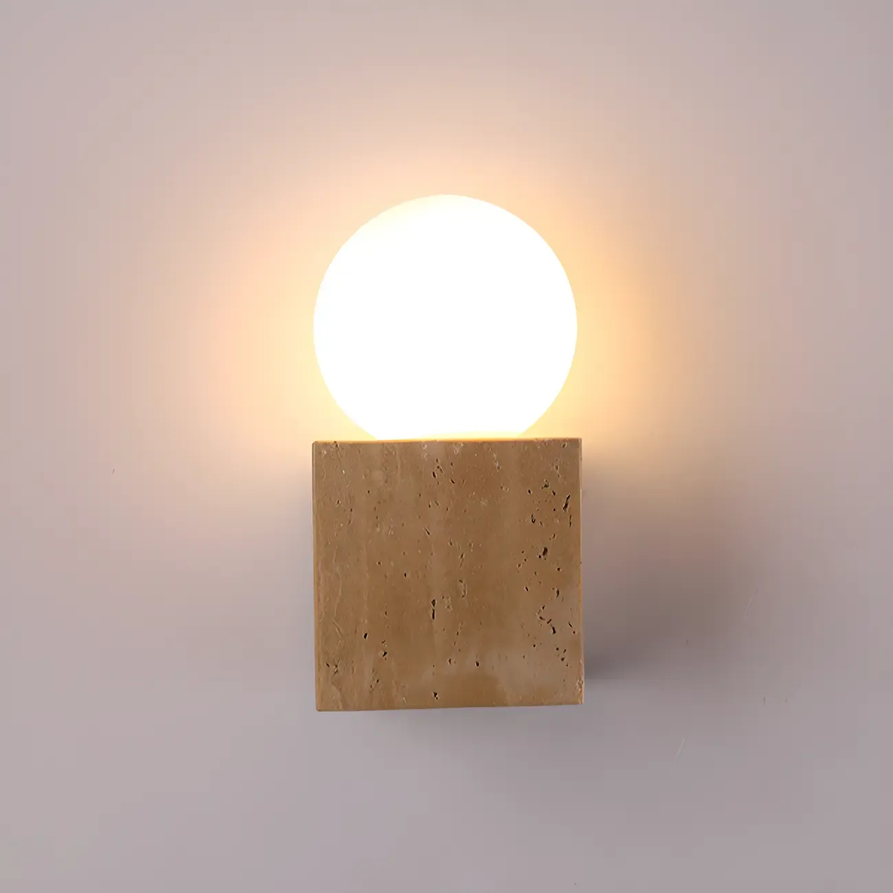 Modern Stone Beige Cube with Globe Wall Sconce