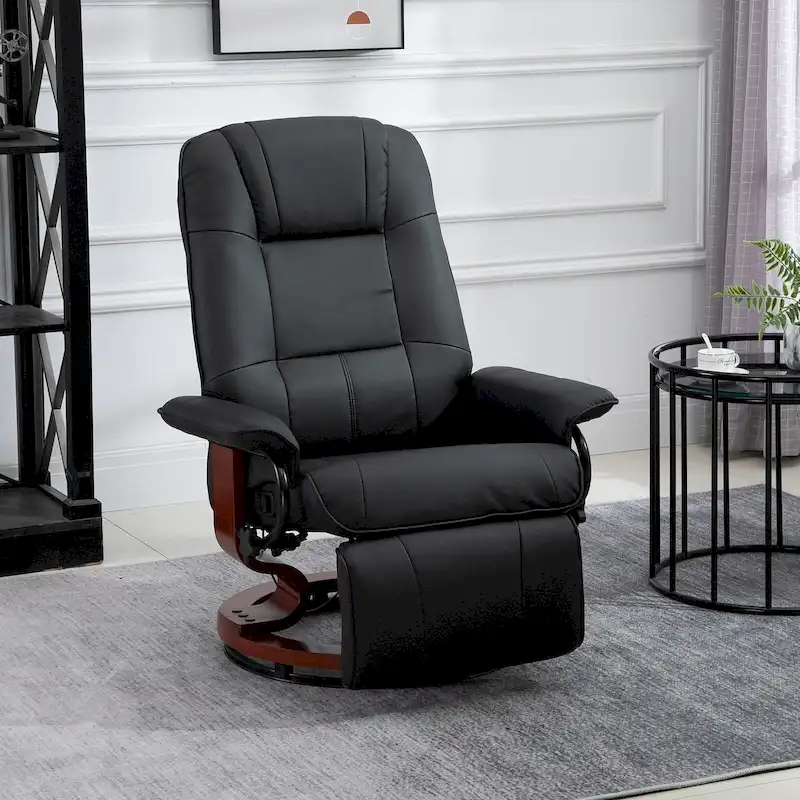 PU Leather Manual Recliner Chair Modern Lounge Chair Adjustable Swivel Armchair Chair with Wood Base and Footrest