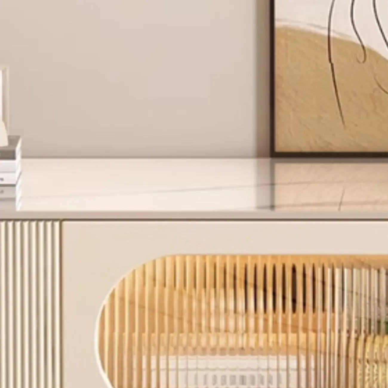 White Modern Marble Long TV Stand with Shelf