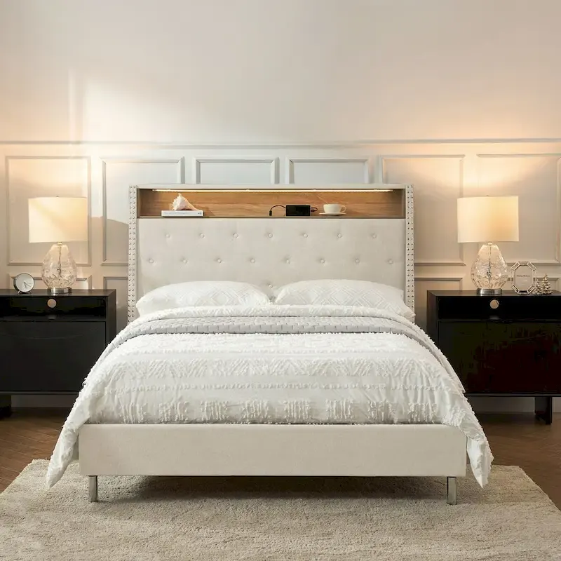 Jose Traditional 61.5  Stylish Tufted Bed with Storage Headboard and Warm Night Light by HULALA HOME