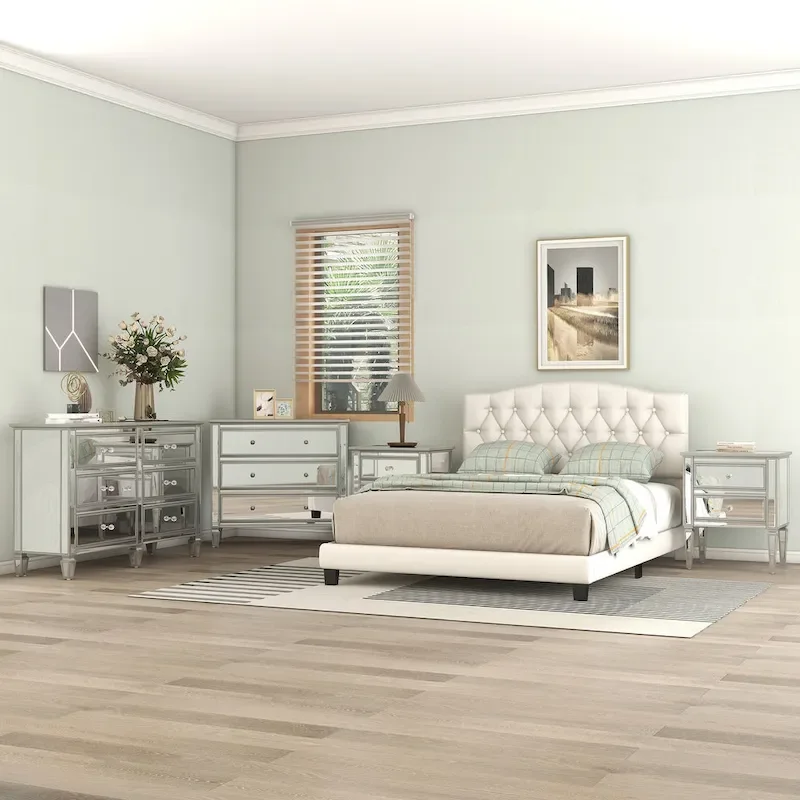 Upholstered Bed with Saddle Curved Headboard King