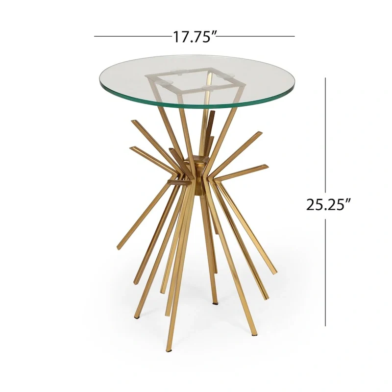Helios Modern Glam Handcrafted Sunburst Accent Table with Tempered Glass Top by Christopher Knight Home