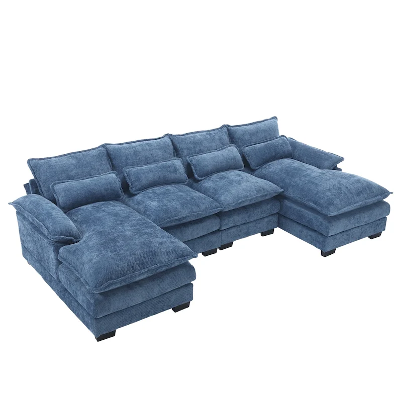Chenille Upholstered U-Shaped Living Room Sectional Sofa With Wooden Legs