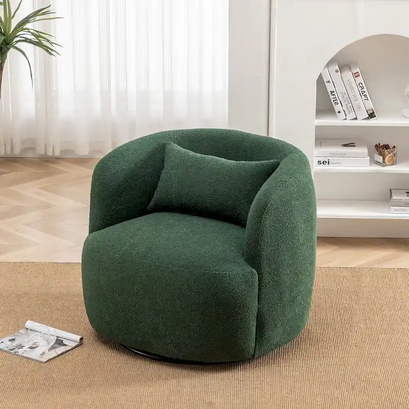 KINWELL 34 Poly Blend Boucle Fabric Upholstered Swivel Armchair