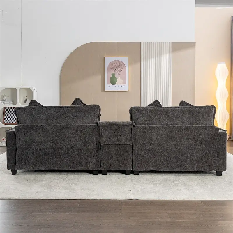 112.6  Chenille Upholstered Sectional Sofa with Two Removable Ottoman